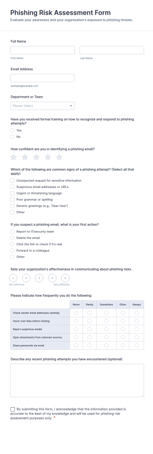 Phishing Risk Assessment Form Template