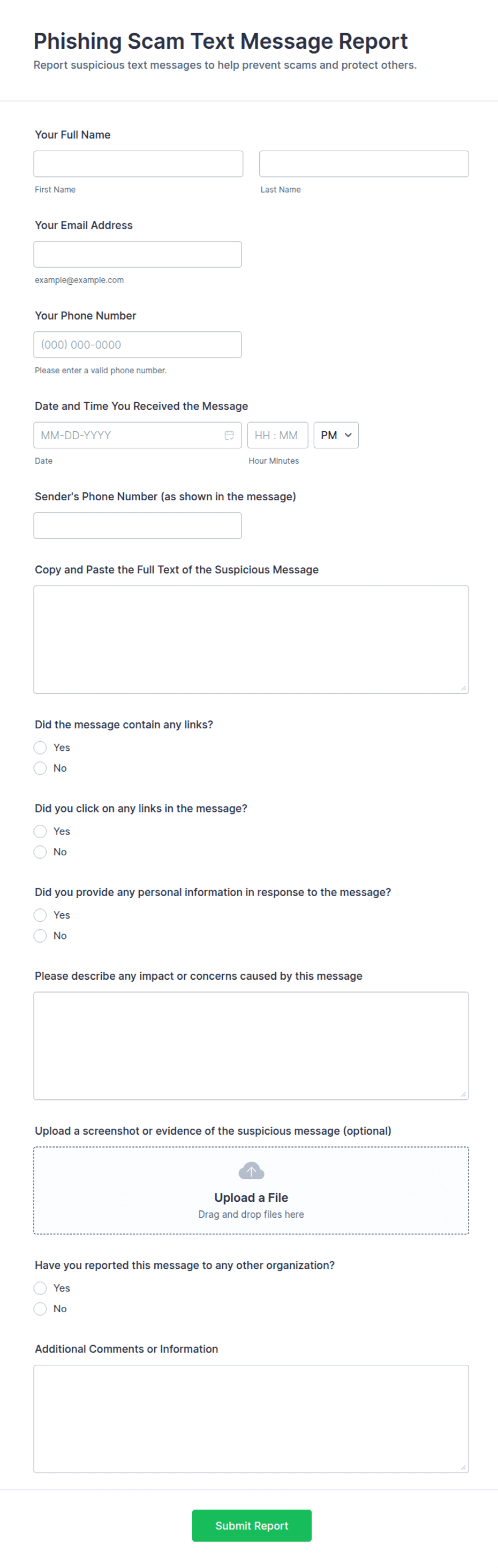Phishing Scam Text Message Report Form Template | Jotform