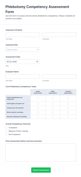Phlebotomy Competency Assessment Form Template