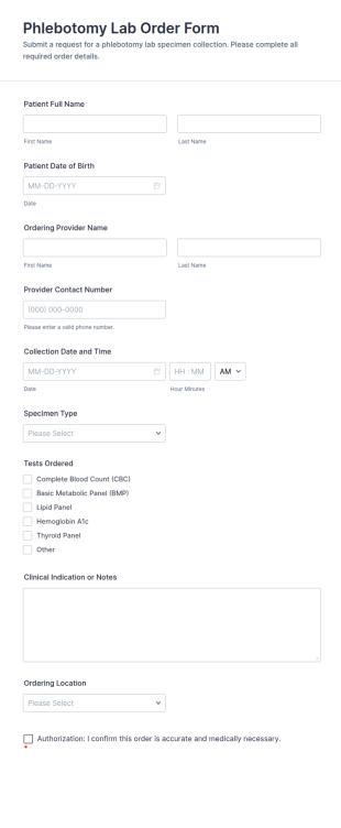 Phlebotomy Lab Order Form Template
