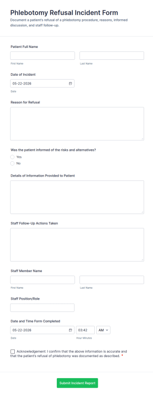 Phlebotomy Refusal Incident Form Template