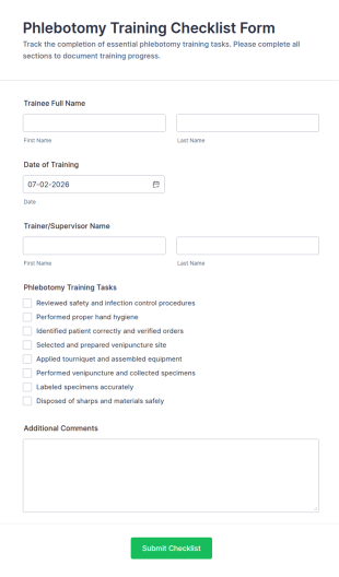 Phlebotomy Training Checklist Form Template