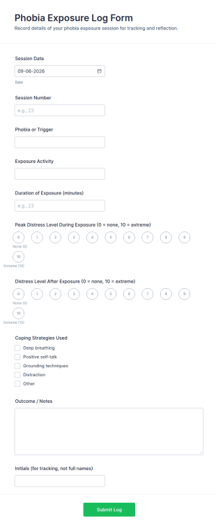 Phobia Exposure Log Form Template