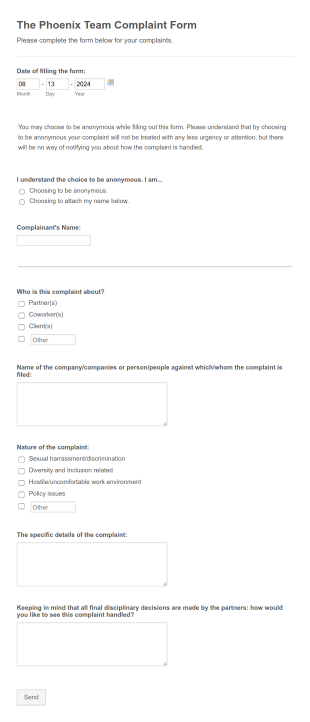 PhoenixTeam Mock Complaint Form Template