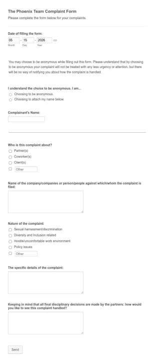PhoenixTeam Mock Complaint Form Template