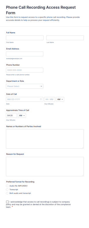 Phone Call Recording Access Request Form Template