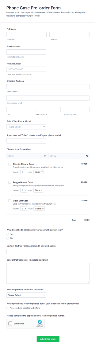 Phone Case Pre Order Form Template