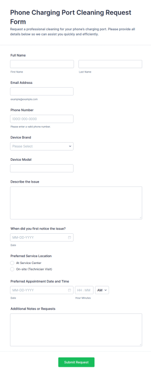 Phone Charging Port Cleaning Request Form Template