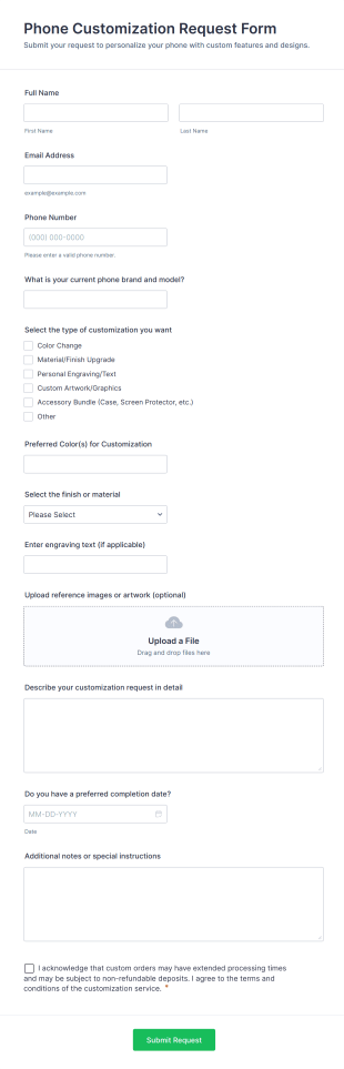Phone Customization Request Form Template
