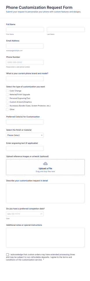 Phone Customization Request Form Template