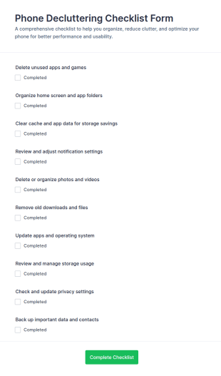 Phone Decluttering Checklist Form Template