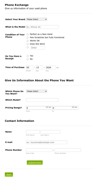 Phone Exchange Form Template