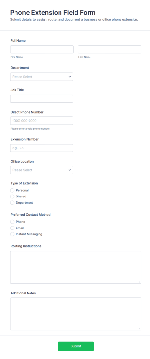 Phone Extension Field Form Template