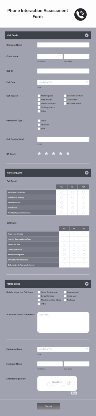 Phone Interaction Assessment Form Template
