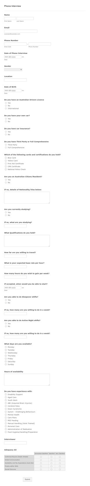 Phone Interview Form Template