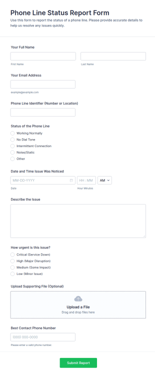 Phone Line Status Report Form Template