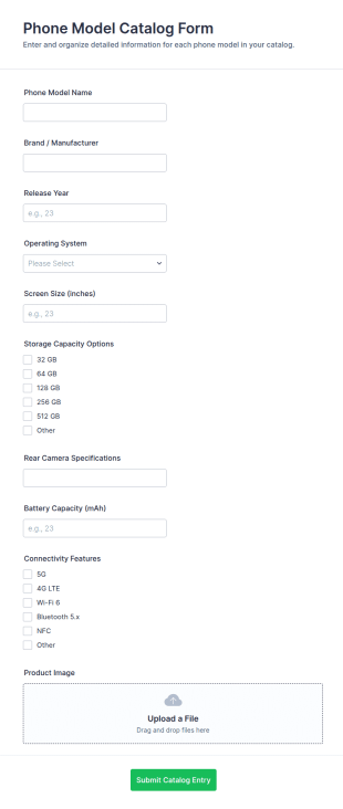 Phone Model Catalog Form Template