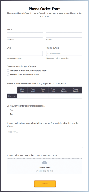 Phone Order Form Template