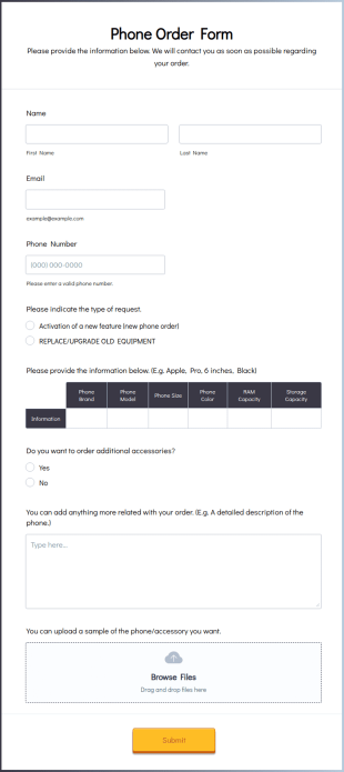 Phone Order Form Template