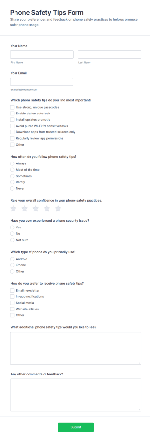 Phone Safety Tips Form Template