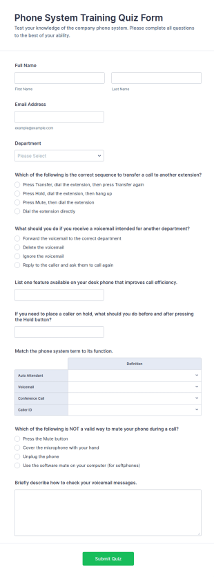 Phone System Training Quiz Form Template
