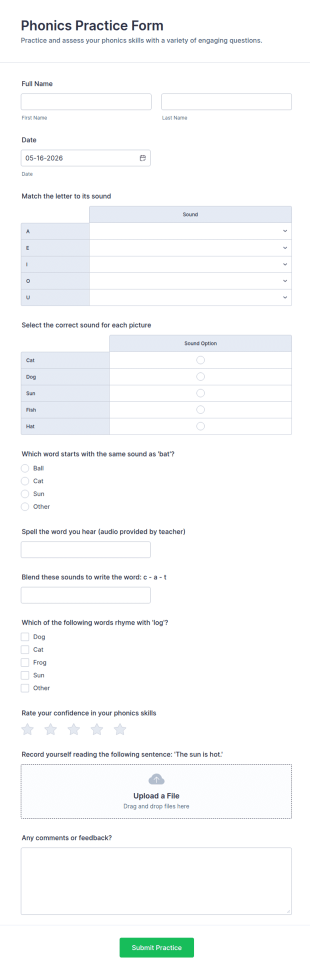 Phonics Practice Form Template