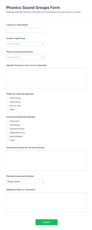 Phonics Sound Groups Form Template