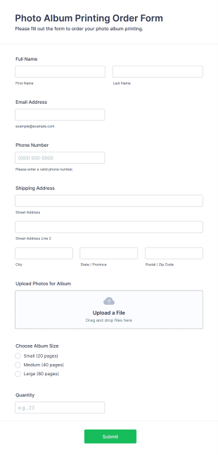 Photo Album Printing Order Form Template