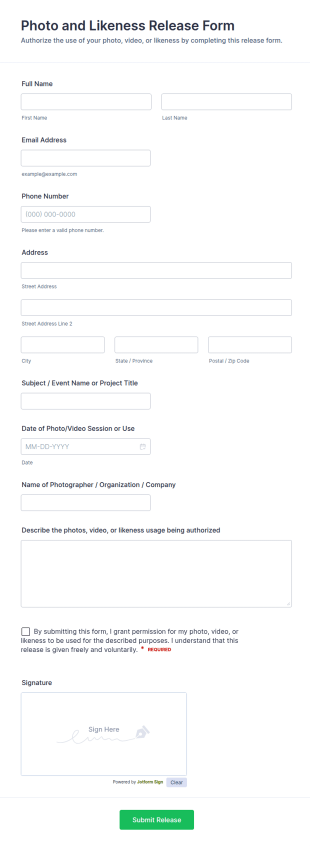 Photo And Likeness Release Form Template