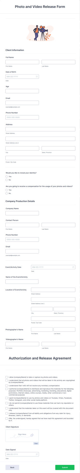 Photo And Video Release Form Template