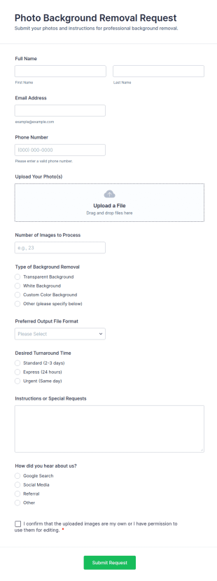 Photo Background Removal Request Form Template
