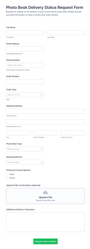 Photo Book Delivery Status Request Form Template