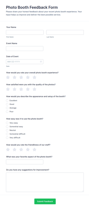 Photo Booth Feedback Form Template