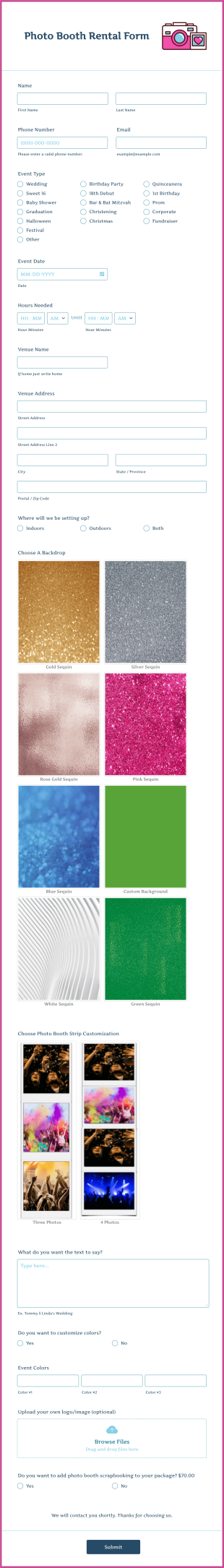 Photo Booth Rental Form Template