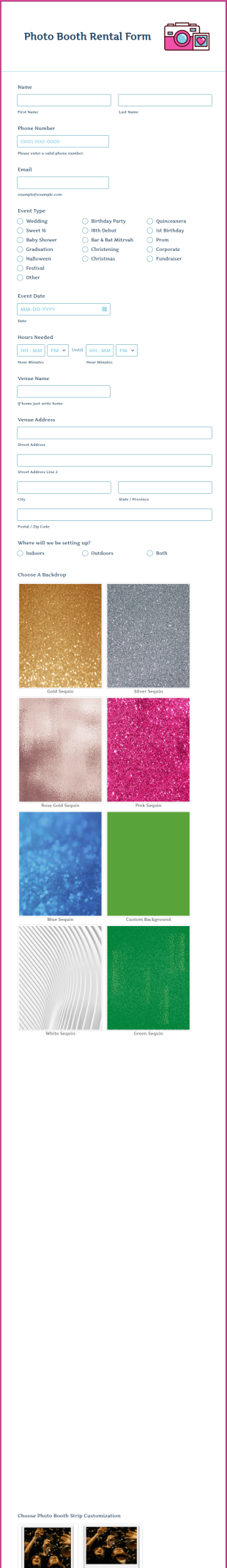 Photo Booth Rental Form Template