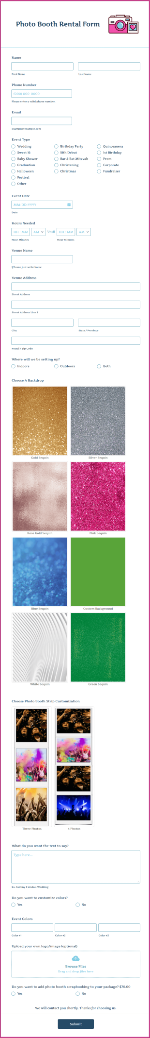 Photo Booth Rental Form Template