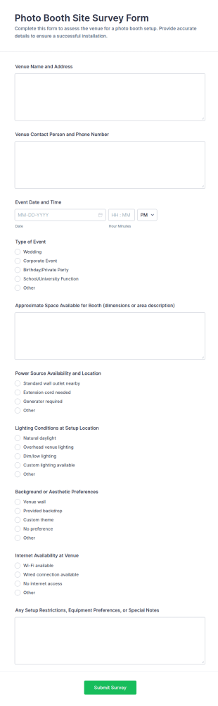 Photo Booth Site Survey Form Template