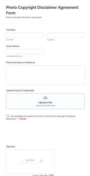 Photo Copyright Disclaimer Agreement Form Template