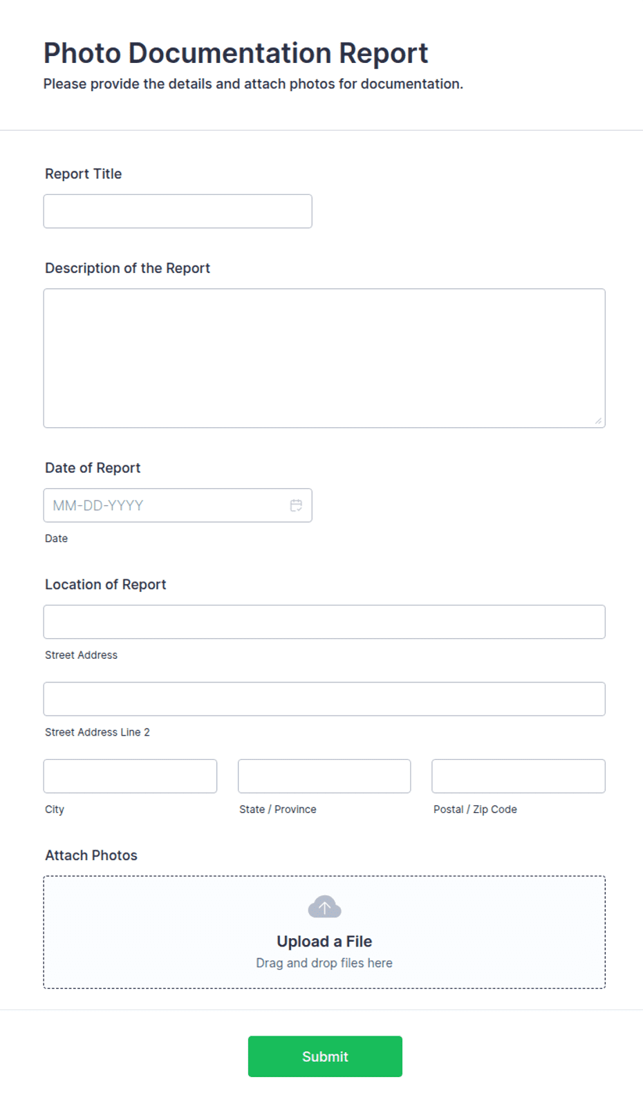 Documentative Rport Photo Documentation Report Form Template | Jotform