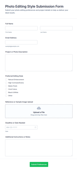 Photo Editing Style Submission Form Template