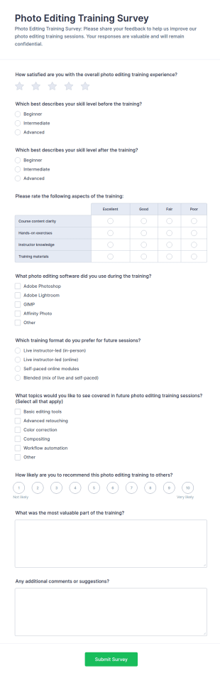 Photo Editing Training Survey Form Template