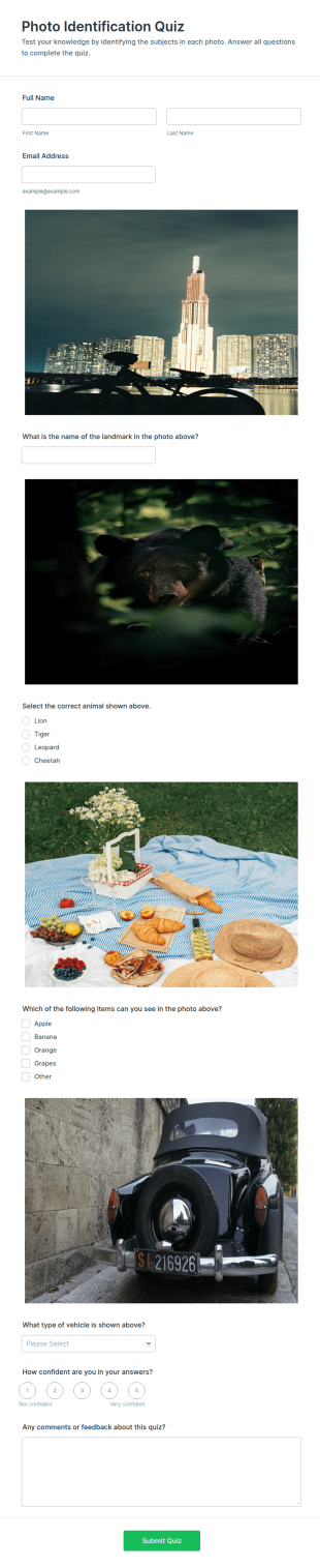 Photo Identification Quiz Form Template