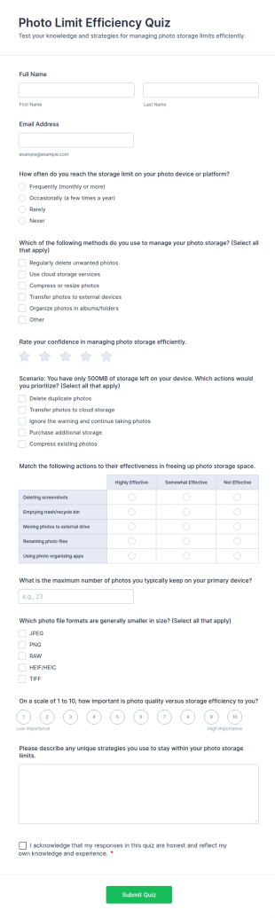 Photo Limit Efficiency Quiz Form Template