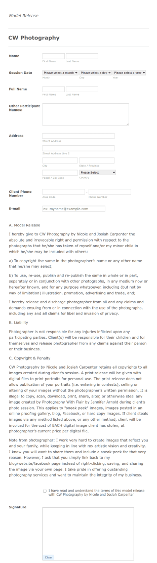 Photo Model Release Form Template