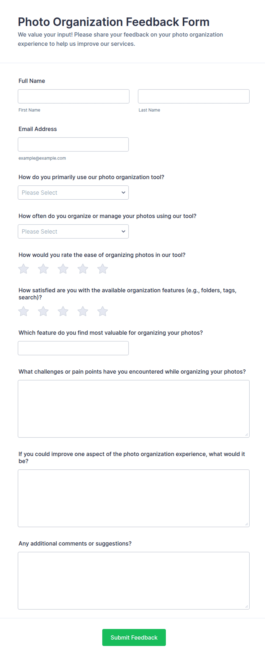 Photo Organization Feedback Form Template | Jotform