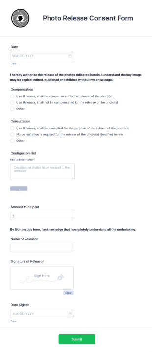 Photo Release Consent Form Template