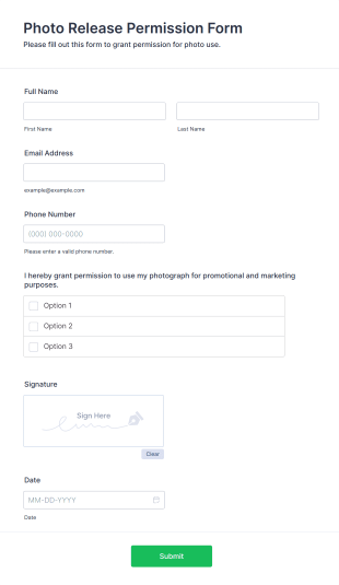 Photo Release Permission Form Template