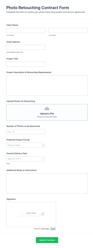 Photo Retouching Contract Form Template