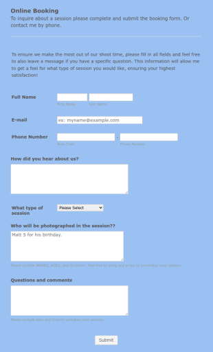 Photo Session Booking Form Template