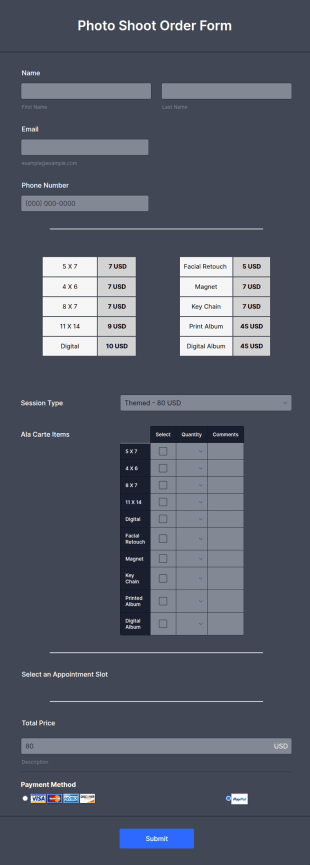 Photo Shoot Order Form Template